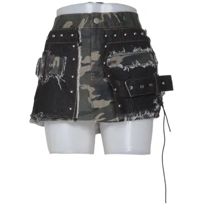 Jeanskjol (Svart, Grön, Flerfärgad) från Romwe Bomull