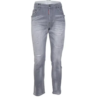 Jeans (Gray) from Dsquared2 Cotton, Elastane, Leather, Polyester