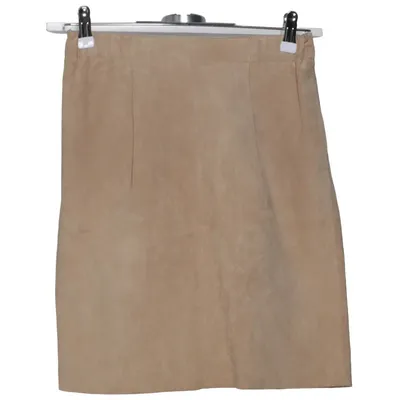 Lædernederdel (Beige) fra Never Denim Læder