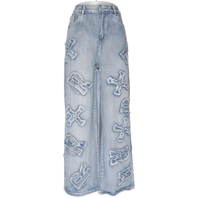 Jeans (Blue) from Romwe Cotton, Polyester, Viscose