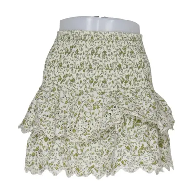 Skirt (White, Green) from Zara Cotton, Polyester