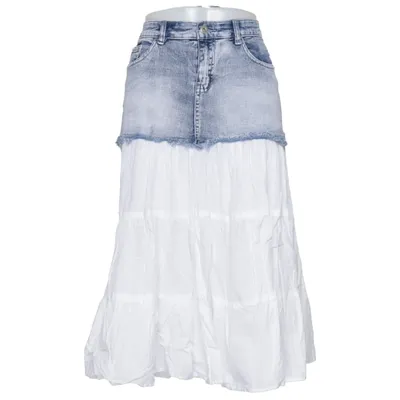 Maxi nederdel (Blå, Hvid) fra Shulong Bomuld, Elastan, Polyester