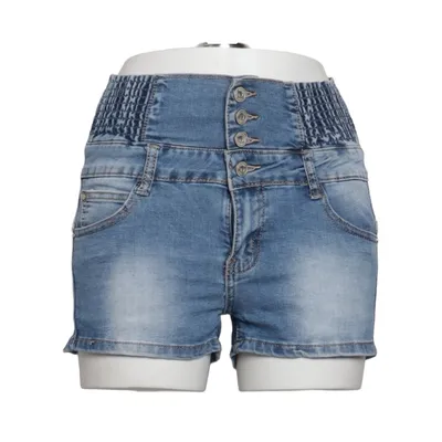 Denim shorts (Blauw) van By Sasha Katoen, Elastaan