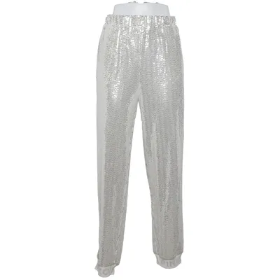 Joggers (Silver, White) from Pinko Elastane, Metallic fiber, Polyamide