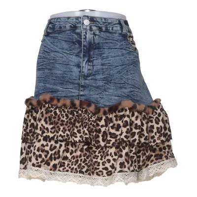 Jeansrock (Blau, Braun, Mehrfarbig) von Romwe Baumwolle, Elasthan, Polyester, Viskose