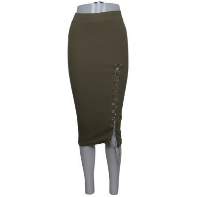 Rok (Ribbed Chain Slit Skirt) van Rebecca Stella Katoen, Elastaan