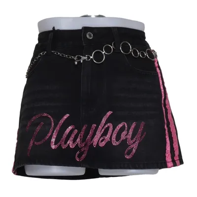 Jeanskjol (Svart, Rosa) från Playboy x Missguided Bomull, Polyester, Viskos