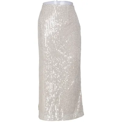 Långkjol (Beige, Silverfärgad) från Dazy Elastan, Polyester
