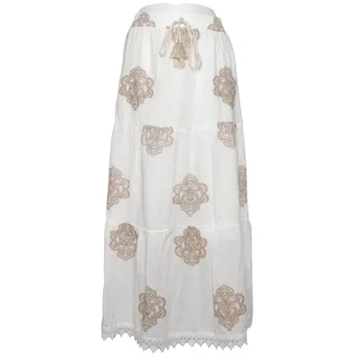 Maxi skirt (White, Beige) Cotton, Polyester