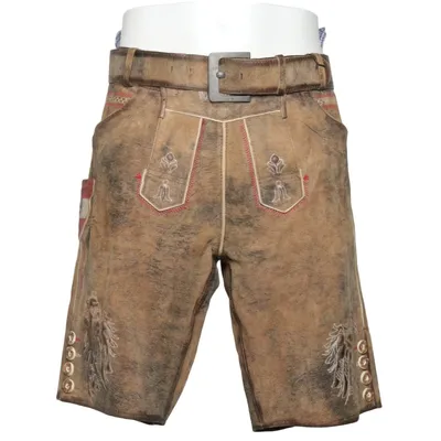 Lederhosen (Brun, Röd, Vit) från Alpin de Luxe Bomull, Skinn