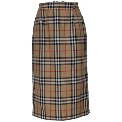 Nederdel (Beige, Sort, Rød) fra Burberry Viscose, Uld