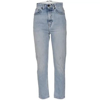 Spijkerbroek (Blauw) van Saint Laurent Katoen, Leer