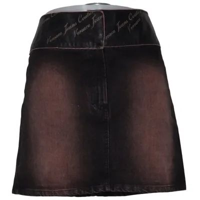 Jupe en jean (Noir, Marron) de Versace Jeans Couture Coton, Cuir