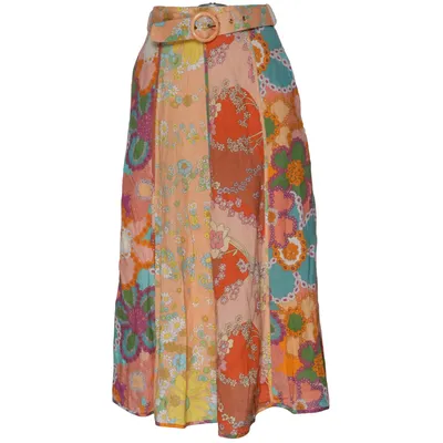 Skirt (Orange, Multicolored) from Zimmermann Cotton, Linen