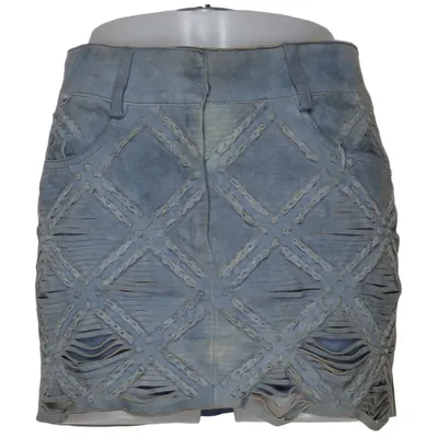 Leren rok (Blauw) van Roberto Cavalli Bont, Zijde
