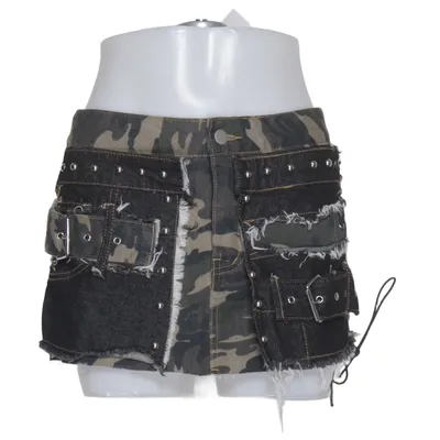 Denim skirt (Black, Green, Multicolored) from Romwe Cotton