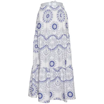 Långkjol (Blå, Vit) från Shein Elastan, Polyester