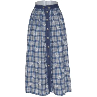 Maxi skirt (Blue, White) from Alphorn Linen, Polyester, Viscose