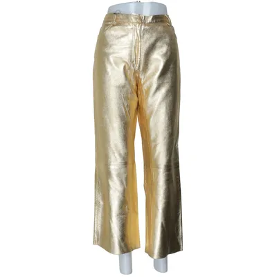 Pants (Gold) from Sandro Cotton, Leather, Viscose