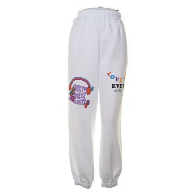 Sweatpants (White, Multicolored) from Shein Curve Polyester