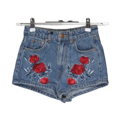 Denim shorts (Blauw, Rood) van H&M Coachella Katoen, Polyester, Viscose