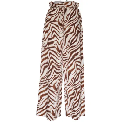 Palazzo broek (Beige, Bruin) van Zara Katoen, Linnen, Viscose