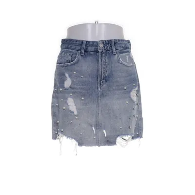 Denim skirt (Blue, White, Silver) from Zara Basic Z1975 Denim Cotton
