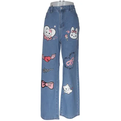 Jeans (Blue, Multicolored) from Romwe Cotton, Polyester, Viscose