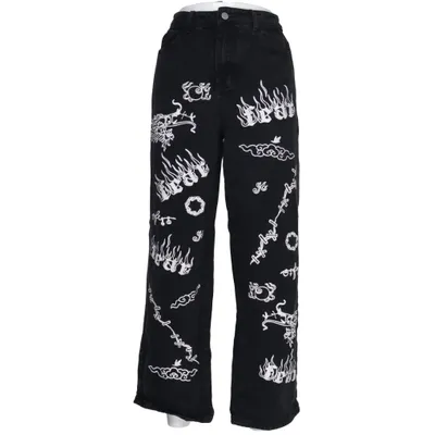 Jean (Noir, Blanc) de Shein Coton, Polyester