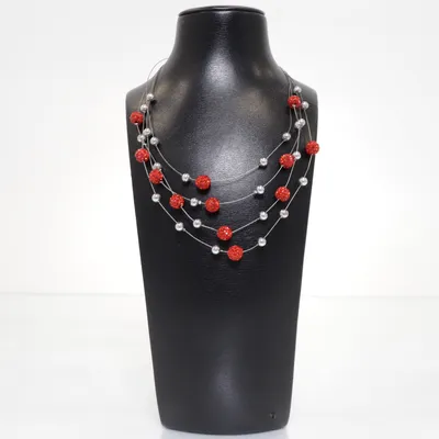 Necklace (Silver, Red) Unknown metal