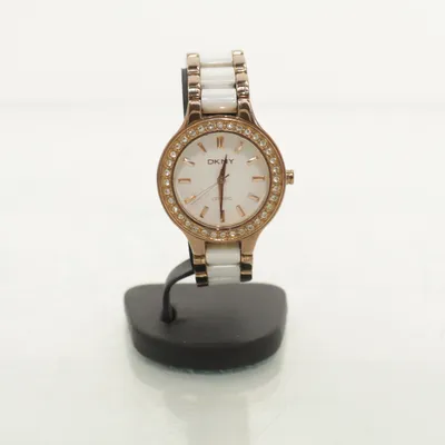 Polshorloge (DKNY Damen-Armbanduhr NY-8141 mit Keramikarmband – Roségold & Weiß) van DKNY