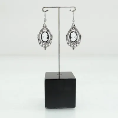 Earrings (Silver, Black, White) Unknown metal