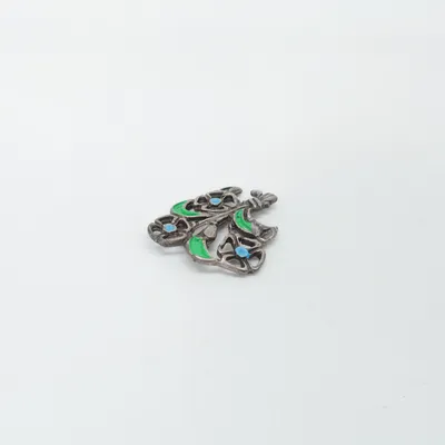 Brooch (Silver, Green, Blue) Unknown metal