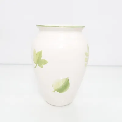 Vase ( STOR VAS KERAMIK HANDGJORD GRÖN LÖV BLAD BLOMMIG MURGRÖNA )