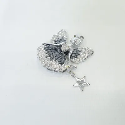 Brooch (Silver, Black, Transparent) Unknown metal