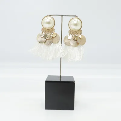 Earrings (White, Gold) Unknown metal