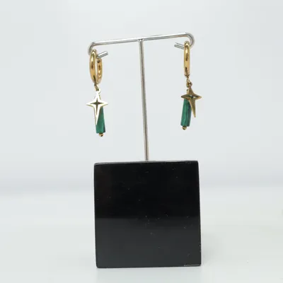 Earrings (Gold, Green) Unknown metal