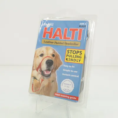 Hundesele (Gentle Leader, Kopfhalfter für Hunde. Schwarz, Nasenpolster aus Leder ) fra Halti