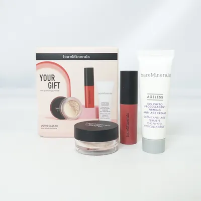 Makeup sæt (Mini Bare Minerals Ageless Phyto collagen Anti-age cream, Mini Mineral Veil Setting Powder & Mini Mineralist Matte Liquid Lipstick) fra Bare Minerals
