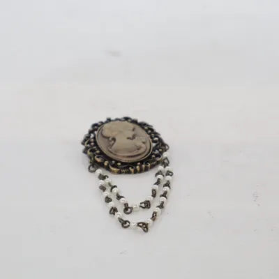 Brosch (Brun, Vit) Okänd metall