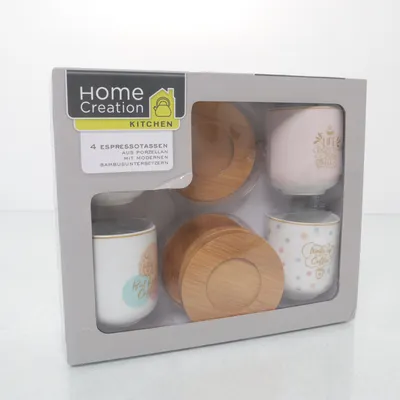 Tableware (4 Espresso-Becher aus Porzellan mit Bambus-Untersetzern) from Kitchen