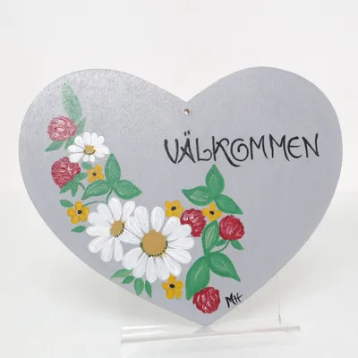 Wanddecoratie (SKYLT VÄLKOMMEN HEMSLÖJD HANDGJORD HJÄRTA BLOMMOR )