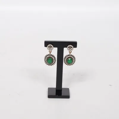Earrings (Green, Silver) Unknown metal