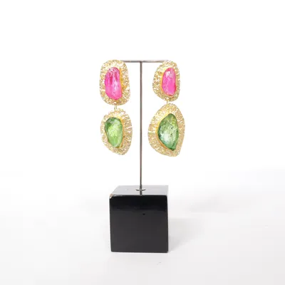 Oorbellen (Goud, Roze, Groen) Onbekend materiaal