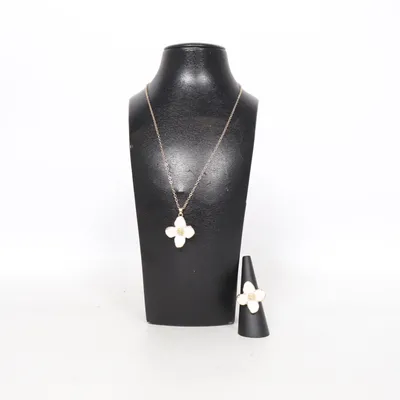 Smyckesset (Guldfärgad, Vit) Okänd metall