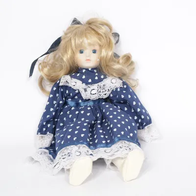 Porseleinen pop (Blauw, Wit)