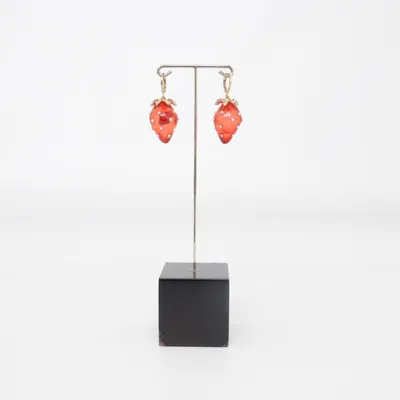 Earrings (Red, Gold) Unknown metal