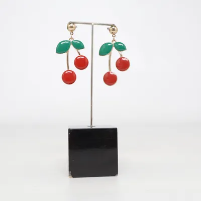 Earrings (Red, Green, Gold) Unknown metal