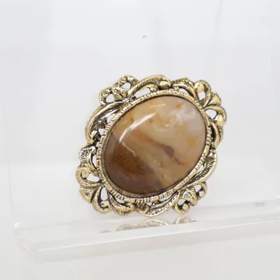 Brosch (Brun, Guldfärgad) Okänd metall