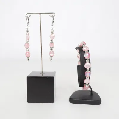 Jewelry set (Pink, Silver) Unknown metal